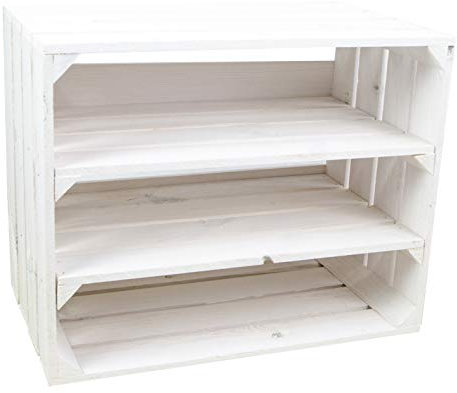 Weisse/geflammte Bücherregal - Schuhregalkiste mit Zwischenbrett/Mittelbrett Einlage ca 50x40x30cm / Apfelkisten Weinkisten Holzkisten aus dem Alten Land (doppelt Weiss Längs)