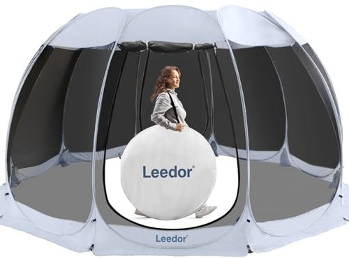 Leedor Gazebos for Patios Screen House Room 12-15 Person Canopy Pergolas Mosquito Net Camping Tent Dining Pop Up Sun Shade Shelter Mesh Walls Not Waterproof Gray,15'x15'