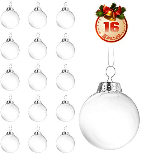 O-Kinee 16 Stück Befüllbare DIY Christbaumkugeln,Klar Weihnachtskugeln aus Plastik,Durchsichtige Kunststoffkugeln,Weihnachtskugeln Baumschmuck,Weihnachten Deko zum Befüllen als Christbaumschmuck