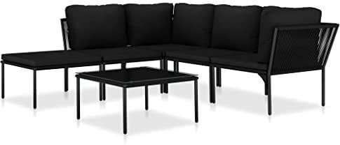 vidaXL Gartenmöbel 6-TLG. mit Auflagen Gartenset Sitzgruppe Garten Garnitur Lounge Sofa Sitzgarnitur Gartensofa Couchtisch Schwarz PVC