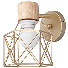RUIBO Nordic Wandleuchte Gold Metall Käfig, Dekoration Bauernhaus Schlafzimmer Nachttisch Wohnzimmer, industrielle Wandleuchte AC90-220V, E27 (Lampe nicht enthalten)