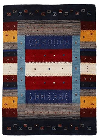 carpetfine Wollteppich Gabbeh Don Multi 80x150 cm | Moderner Teppich für Wohn- und Schlafzimmer