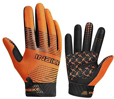 INBIKE Fahrradhandschuhe MTB Handschuhe Laufhandschuhe Atmungsaktiv Touchscreen rutschfest Stoßdämpfende Langfinger für Mountainbike Downhill Radsport Herren Damen,Orange,M