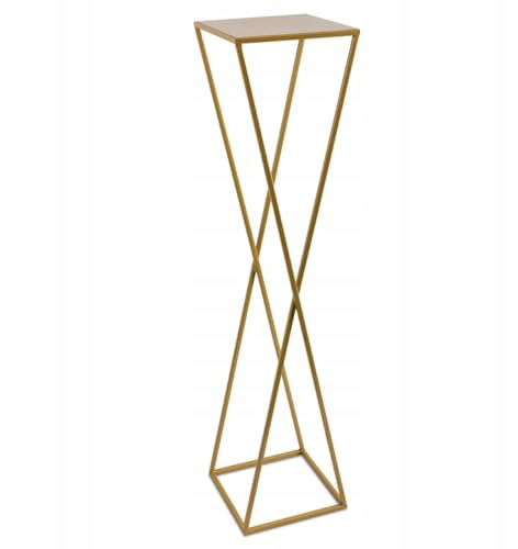 HowHomely Blumenständer Metall Golden 100 cm Hoch - Solider und Robuster Blumenhocker Metall - Pflanzenständer mit Geometrischem Design für die Dekoration in Wohnzimmer