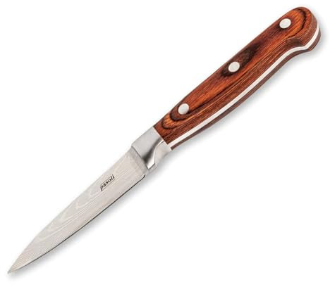 pasoli Professionelles Gemüsemesser - Edelstahl mit Klingenschutz und edlem Holzgriff - Rasiermesserscharfes Schneidewerkzeug, Küchenschneidezubehör, Kochutensilien - 9cm lang, starker 7CR17 Kern