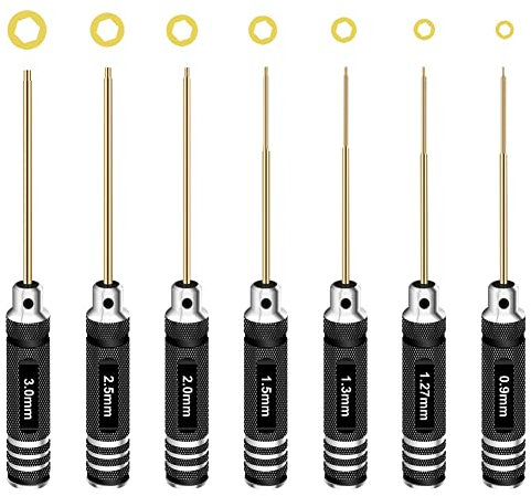 HRB Set di cacciaviti esagonali a brugola 0,9 mm/1,27 mm/1,3 mm/1,5 mm/2,0 mm/2,5 mm/3,0 mm Set di chiavi a brugola in titanio Kit di cacciaviti esagonali per auto RC Drone multiasse elicottero Rc
