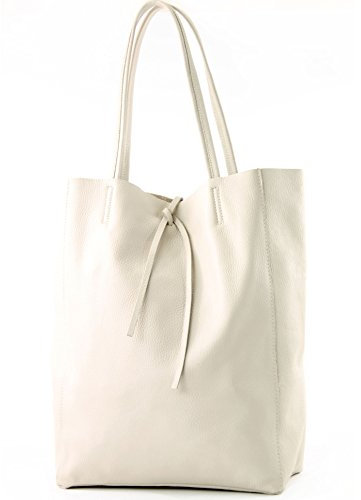 modamoda de T163 Damen Leder Shopper Schultertasche Large mit Innentasche handmade in Italy, Farbe:Creme2021
