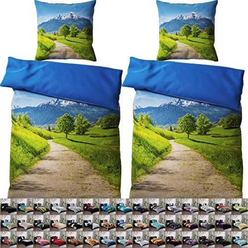 Sanilo® Bettwäsche 135x200 cm, 100% feinste Baumwolle, 4-teilig, Bettbezug, Kissenbezug 80x80cm, Oeko-TEX Zertifiziert (4-teilig 135x200 cm, Alpen)