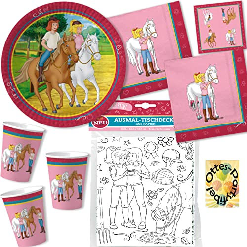 HHO Bibi Und Tina Pferde-Hof-Party-Set 37tlg. für 8 Pferdefreunde : 8 Teller 8 Becher 20 Servietten 1 Tischdecke