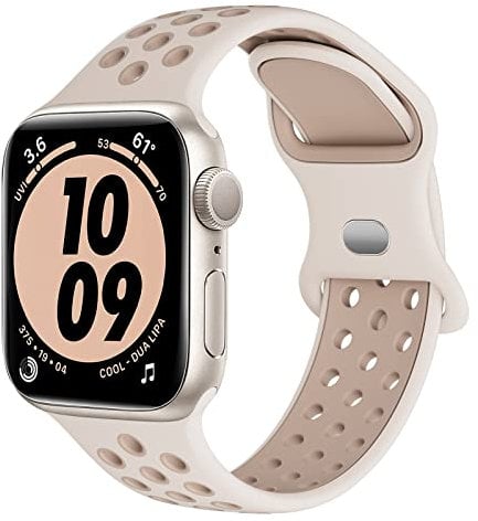 Higgs Ersatzarmband Kompatibel mit Apple Watch Armband 40mm 41mm 38mm für Damen/Herren, Zweifarbige Perforation Weich Silikon Sport Armbänder für iWatch Series 9 8 7 6 SE 5 4 3 2 1, Polarstern Stein