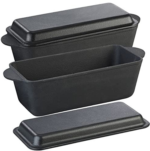 Rosenstein & Söhne Brotbackform mit Deckel: 2er-Set Gusseisen-Kastenformen mit Deckel, 25 x 12 x 9 cm, 2er-Set (Brotformen, Gusseisen Backform, Brotbackautomat)