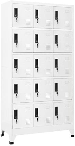 YEZIYIYFOB Schließfachschrank Weiß 90x40x180 cm Stahl Aktenschrank Metallschrank Werkzeugschrank Vorratsschrank BüRoschrank Werkstattschrank Aktenschrank AbschließBar Modernen Stil mit 15 Fächern