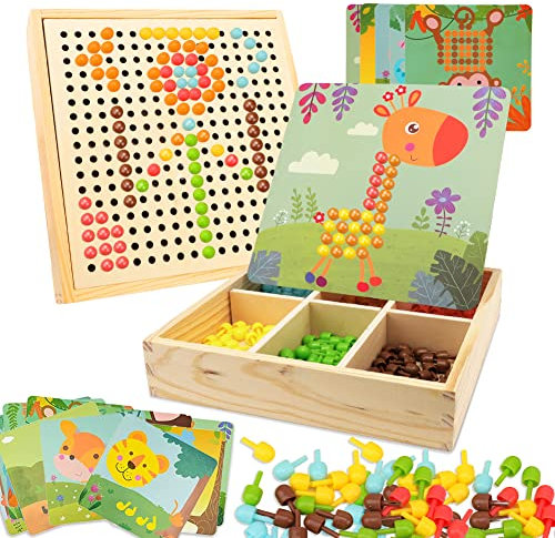 Gohytal Mosaik Steckspiel für Kinder, Spielzeug ab 2 3 4 5 7 8 Jahre Holz Montessori Steckspiel Geschenke für Geburtstag für Jungen und Mädchen Schulanfang Einschulung Geschenke Kinder-A