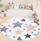 payé Teppich Kinderzimmer Rund - Cream Bunt - 160x160cm - Sterne Sternenteppich in Pastellfarben Spielteppich Kinderteppich Kurzflor Weich