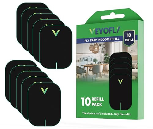 VEYOFLY Fly Trap Indoor Refill, Fruit Fly Traps for Indoors, Gnat Traps For House Indoor,Fly Catcher Indoors, Fly Traps,Plug in Catch for Fruit Flies,Moths,Gnats,Mosquito (Pack of 10 Refills-Black)