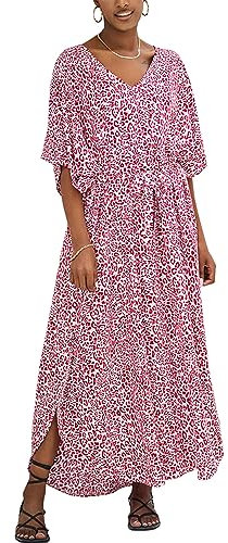 LikeJump Women's Cotton Embroidery Beach Maxi Dress Long Kimono Swim Suit Cover Ups Plus Size White Rose