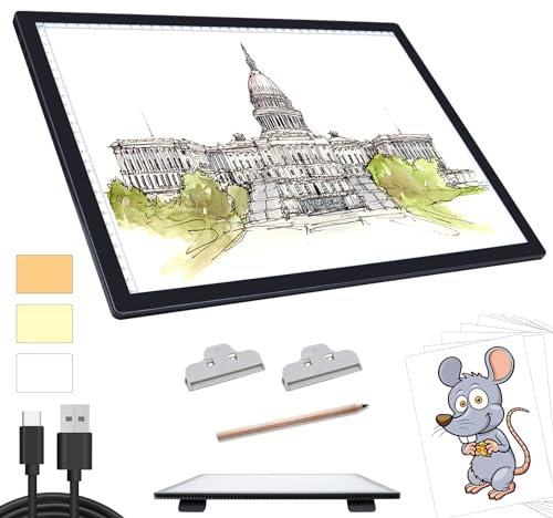 A3 Light Box for Drawing - Portable Battery Powered Light Pad, 3 Colours 6 Levels Brightness Tracing Light Box, Rechargeable LED Light Board for Diamond Painting Weeding Vinyl Drawing