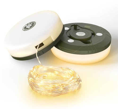 Luvan Camping Lichterketten Aufrollbar , 2 in 1 Wiederaufladbar Campinglampe mit 10M Led lichterkette, 8 einstellbaren Modi, Wasserdichte Tragbare Camping Lichter für Camping, Wandern, Zelt(1 Stück)