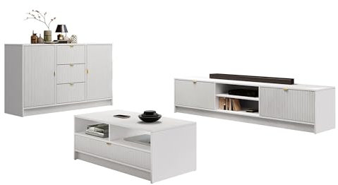 Mirjan24 Wohnzimmer-Set Tireno I 3-teilig (Weiß)