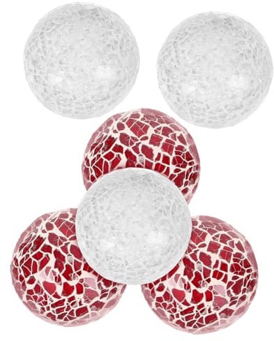 Artibetter 6pcs Mosaic Decorative Ball Red Decorative Balls Decorative Mosaic Balls Mosaic Sphere Globe Vases Tray Bowl Coffee Table Centerpiece Christmas Mosaic Balls Dining Table Glass 6cm