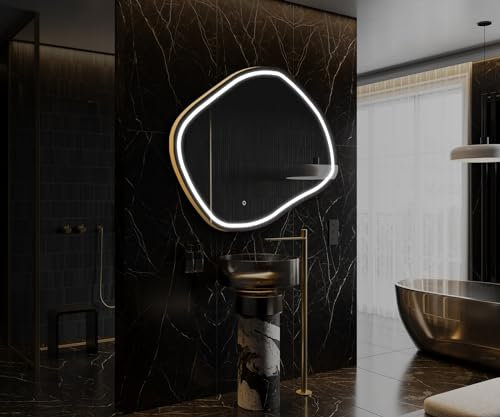 Artforma Unregelmäßiger Form asymmetrischer Spiegel mit LED Beleuchtung 104x94 cm | Moderner Industrial Wanspiegel Beleuchtet Nach Maß | ROM222 | Wählen Sie Zubehör | Lichtspiegel Badezimmerspiegel