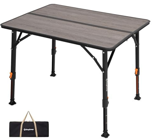 KingCamp Campingtisch klappbar leicht höhenverstellbar Glasfaser Klapptisch 42~70cm mit Aluminiumrahmen für 2-4 Personen campingtisch faltbar belastbar bis 80kg,80x60cm