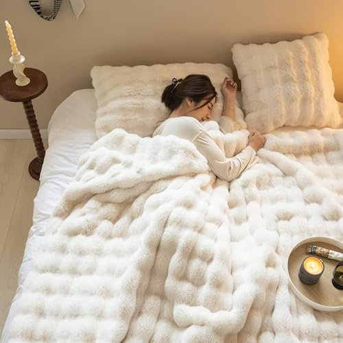 Bubble Decke Faux Kaninchenfell Decke Kuscheldecke Flauschig Flauschige Decke Doppelgesicht Dicke Decke Fell FüR Bett Sofa Kuscheldecke Casual Decke (weiß,45 * 45cmKopfkissenbezug)