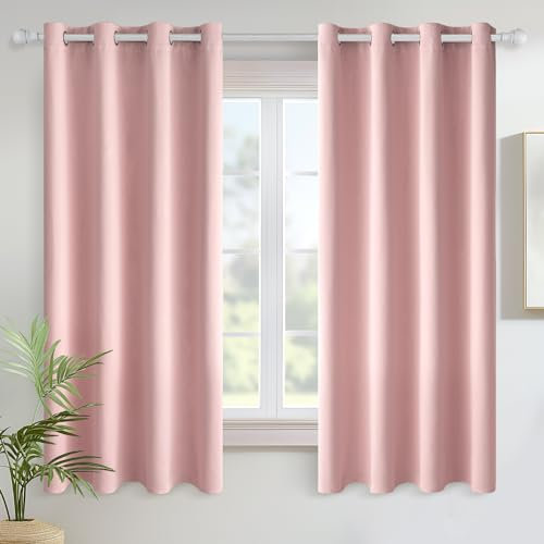 MIULEE Tende Oscuranti per Interni 2 Pezzi, Tenda Rosa Chiaro Moderna per Soggiorno, Tenda Oscurante Finestra Camera da Letto Salotto, Tende Termiche Isolanti Interni Anelli, 2 Pezzi L 140 x A 160 CM