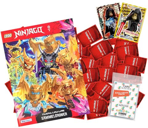 Bundle mit Lego Ninjago Serie 8 Trading Cards - 1 Leere Sammelmappe + 50 Verschiedene, zufällige Karten + 2 Limitierte Star Wars Karten + Exklusive Collect-it Hüllen