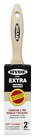 Hyde 47381 Extra, Straight, Soft Paint Brush with Wood Handle, 2 Inch White Bristle Paintbrush