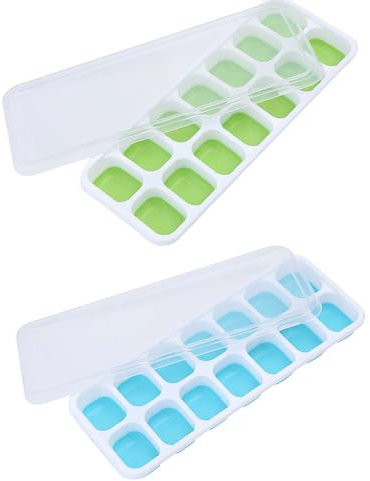 2 Packs Silicone Ice Cube Tray Reusable Flexible Silicone Stackable Ice Trays Stackable Ice Trays with Covers for Easy Release Ice Maker Tray and Cocktail Freezer