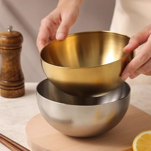 Stainless Steel Mixing Bowl, Large Salad Bowl Decorative Gold Bowl Ramen Noodle Bowl Gold Fruit Bowl Nesting Bowls Snacks Bowls Korean Bibimbap Bowl for Kitchen Mixing Cooking Baking