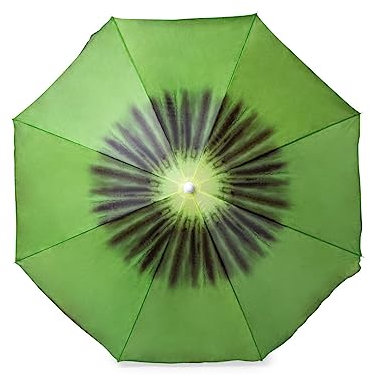 Colorida sombrilla de playa con diseños frutales, con 8 paneles en resistente nylon y faldones laterales ribeteados. playa, verano, calor, sombrilla, sol, parasol, proteccion, (Kiwi)