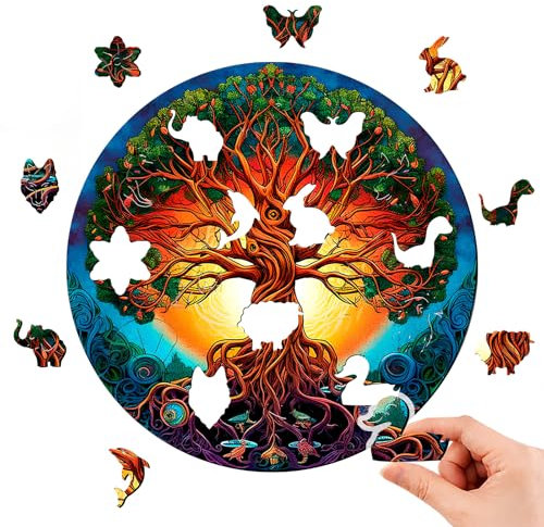 Homewit Holzpuzzle Erwachsene, IQ Puzzle 200 Teilev lebensbaum, 28cm Wooden Puzzle Erwachsene & Kinder, Anspruchsvolles Denkspiel Lernspielzeug, Denkspiel aus Wanddeko Holz