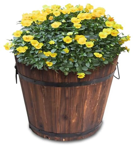 KHAPALWAK Durable Rustic Wooden Flower Plant Pots, Solid Burnt Wood Barrel Planter Pot, Outdoor Large Flower Bucket Round Box, Indoor Patio Grow Plant Container Barrel Planter (30 x 38) cm