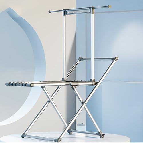 Wäscheständer Turm Klappbar, Zusammenklappbarer Wäscheständer Mit 2 Ebenen ,Keine Montage Erforderlich, Platzsparend,Standtrockner, Trocknen Von Handtüchern, Unterwäsche, Hemden, Hosen, Röcken,Grau(Gr
