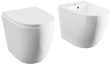 DOMUS ARREDO - Sanitari filo muro in ceramica senza brida vaso traslato + bidet + sedile soft-close PERLA