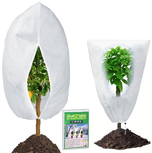 2pcs Cappuccio Protezione Piante Inverno, 60x80cm, 80x120cm Sacco di Protettivo Invernale Piante Grande, Telo Copri Piante Antigelo con Coulisse, Cerniera per Proteggere da Gelo Vento e Pioggia