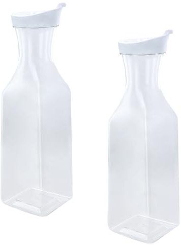 Litinliv Carafes à Eau, 2 Pichet à jus en Plastique de 1.5 Litre avec Couvercles Blancs à Rabat, Récipients Transparents pour Limonade, Bouteille D'eau Réutilisable pour Café Chaud, Lait, Vin