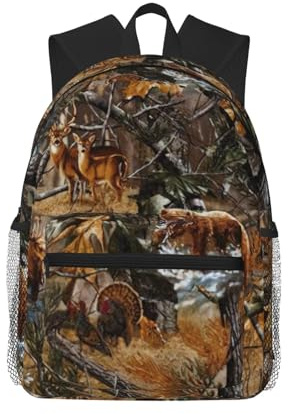WURTON Rucksack mit Jagdmotiv und Hirsch, Bär, Elch, lässig, ruhige Fächer, Arbeit, Reisen, Outdoor-Aktivitäten, Unisex-Tagesrucksäcke, Schwarz, Einheitsgröße
