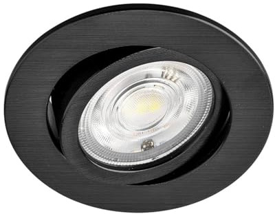 Braytron LED Einbauspot 5W | IP40 Schutzart | Schwenkbar Einbaustrahler Rund | 3000K Warmweiß | 400lm, Ø 7 cm | Schwarz