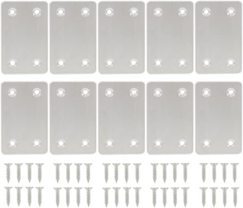 Metal Brackets,Mending Plates for Wood,10pcs Flat Brackets with 40pcs Stainless Screws for Fixing Wood Furniture Tables Chairs Door Window Bookshelves etc (bracket-Square-10pcs)