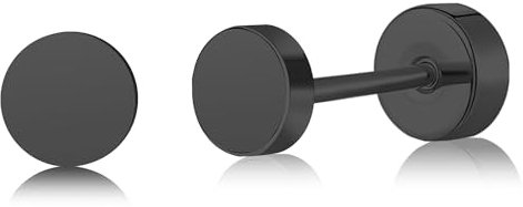 DE Titan Damen flach zurück Ohrstecker Frauen hypoallergene Ohrringe für empfindliche Ohren einfach klassisch 4mm flach Ohrstecker perfekt für Helix Tragus Knorpel (Black, 5MM)