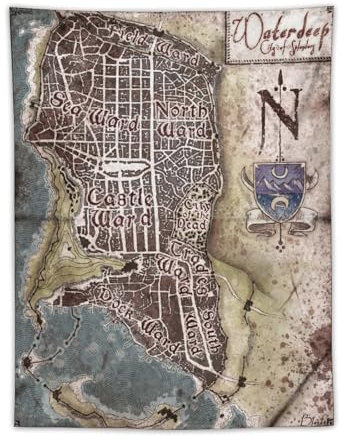 Waterdeep Poster, Eiswinddale, Faerun, Gaming-Karten-Poster, cooler Wandteppich, Kunstdrucke, Wandgemälde, Kunstwerke, Wandteppich, hängendes Bild, Geschenk, Schlafzimmer, Heimdekoration, 76,2 x 101,6