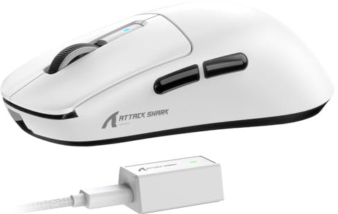 ATTACK SHARK R6 Mouse da gioco wireless 8KHz, SUPERLEGGERO 42g, Nordic 52840 MCU, sensore da gioco PixArt PAW3950MAX, BT/2.4G/Cablato, 6 DPI regolabili fino a 42000, batteria da 250mAh, PC/Mac(bianco)