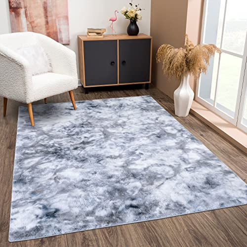 payé Teppich Wohnzimmer Hochflor - Grau Silber - 80x150cm - Kuschelig Super Soft Weich Touch - Schlafzimmer Läufer Dekoration - Deko Teppiche