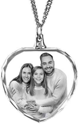 Collier avec photo en cristal personnalisé, image gravée au laser, colliers personnalisés avec images, collier commémoratif personnalisé (cœur-2D, M)