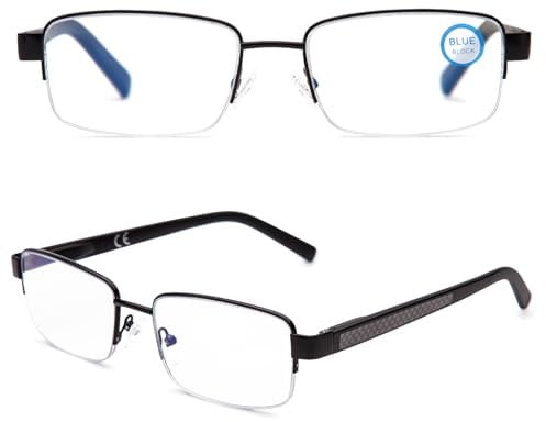 Epavouos Halbrand Metallrahmen Blaufilterbrille leicht Computer Brille ultra leicht für Männer Herren Business Geschäftsreisen Unterwegs (Schwarz, 0.00, x)