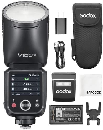 Godox V100-S 100W TTL CameraFlash per Sony,2.4G Wireless Testa Rotonda Fotocamera Flash con FlashEsterno SU-1,HSS 1/8000s 2980mAh Flash Batteria al Litio,Godox V1Pro S Aggiornato