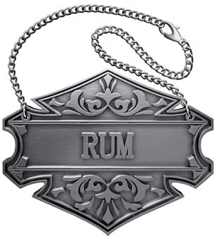 1PC Decorative Liquor Decanter Tag, 2.6 x 2 inches, Antique Silver, Rum Bottle Label with Adjustable Chain